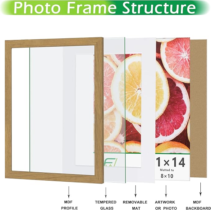 FrameWorks 2-Pack, 11x14 Matted to 8x10 Picture Frame, Golden Oak – Classic Wooden Photo Frame with Tempered Glass, Modern Matte Finish for Prints, Posters, Certificates & Wall Decor – Gallery-Ready