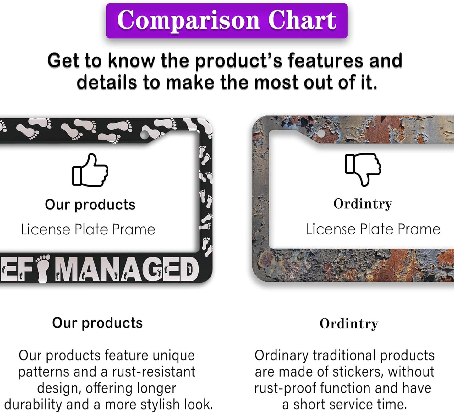 Automotive Exterior Accessories Black and White License Plate Frames Mischief Managed Universal Aluminum Car Accessory 2 Pack with Screw Covers Set