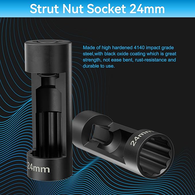 Suspension Socket Tool - 18mm, 19mm, 21mm, 22mm, 24mm Strut Nut Sizes, 12 Point 1/2" Drive, Easy Strut Nut Removal, Vm Number 3353