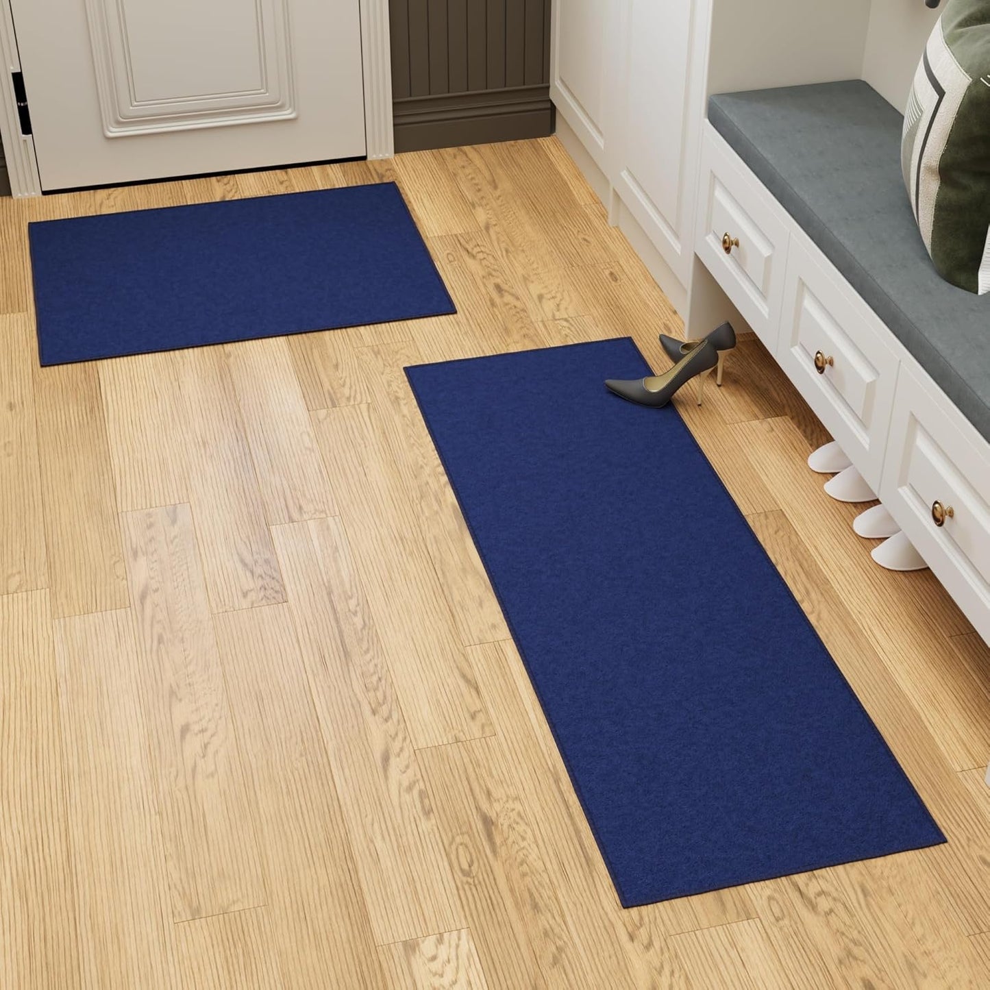 Ottomanson 2-Piece Kitchen Rug Set - Non Slip, Runner & Small Area Rug - Solid - 20" x 59" & 2'3" x 3' - Durable, Stain Resistant for Entryway, Bedroom and Bathroom, Navy
