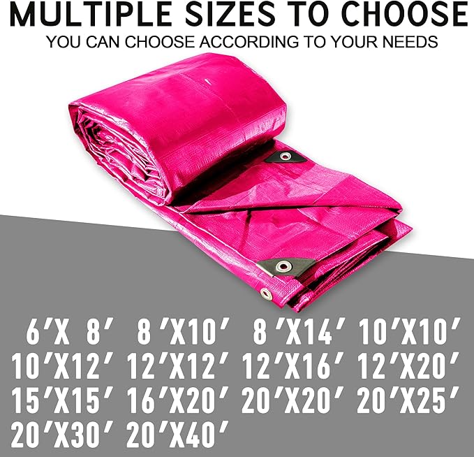 STARPYNG-12 Mil Pink/Silver 20x25 Feet Tarp-Heavy Duty Poly Tarp-Cover,Waterproof, UV Resistant, Weather Resistant, Cover Cars, Boats, Courtyards,Camping