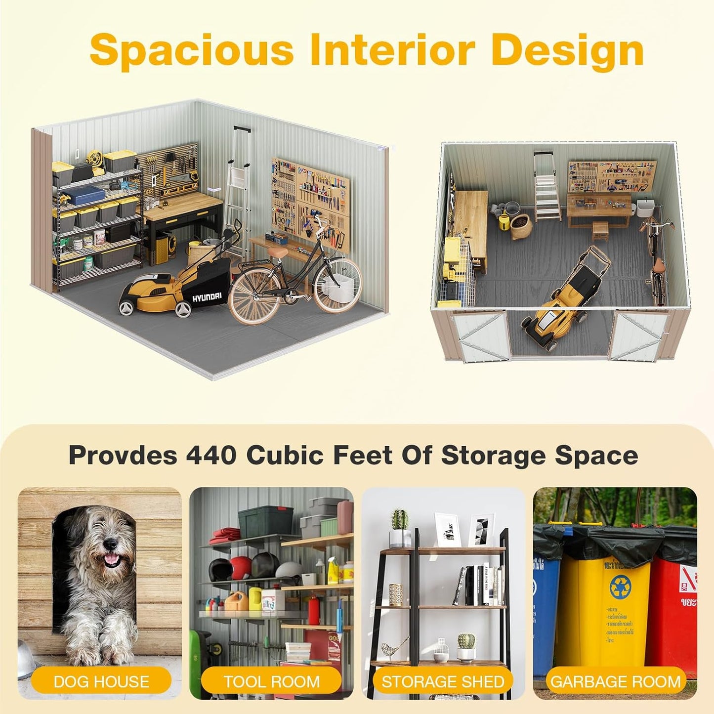 10x8 FT Outdoor Storage Shed with Lockable Double Doors & Loping Roof, Outdoor Metal Shed for Bike, Tool, Generator Storage in Backyard, Patio (10’x8’)