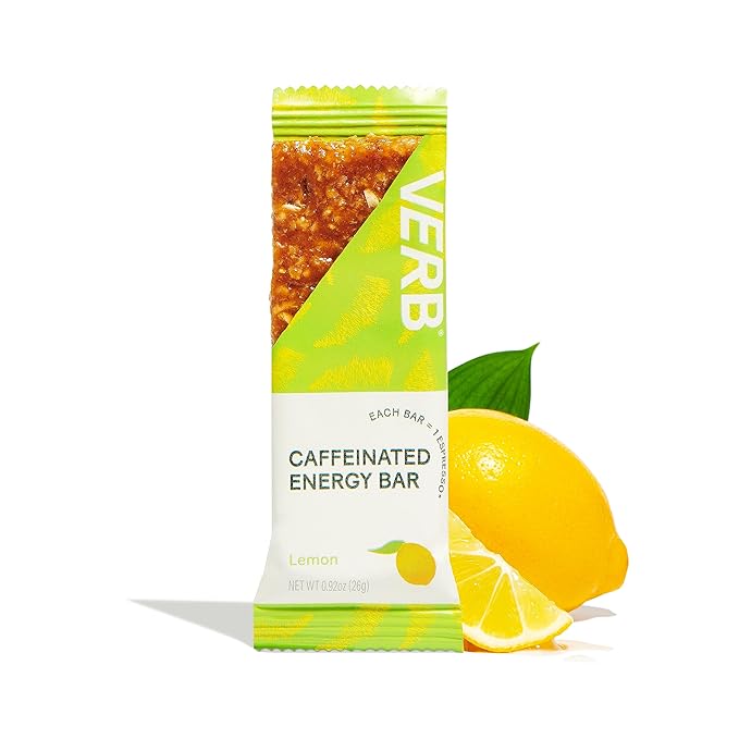 Verb Caffeinated Energy Bars Lemon (26g, Pack of 16) 110-Calorie Delicious Low Sugar Energy Bar - Vegan Gluten Free On-the Go Snack with 80mg Green Tea Caffeine, Only Real-Food Ingredients