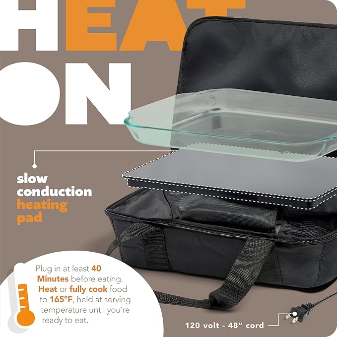 HOTLOGIC Max Large Portable Electric Food Heater - Innovative Food Warmer and Heated Lunch Box for Adults Car/Home - Easily Cook, Reheat, and Keep Your Food Warm - BLACK - 120V