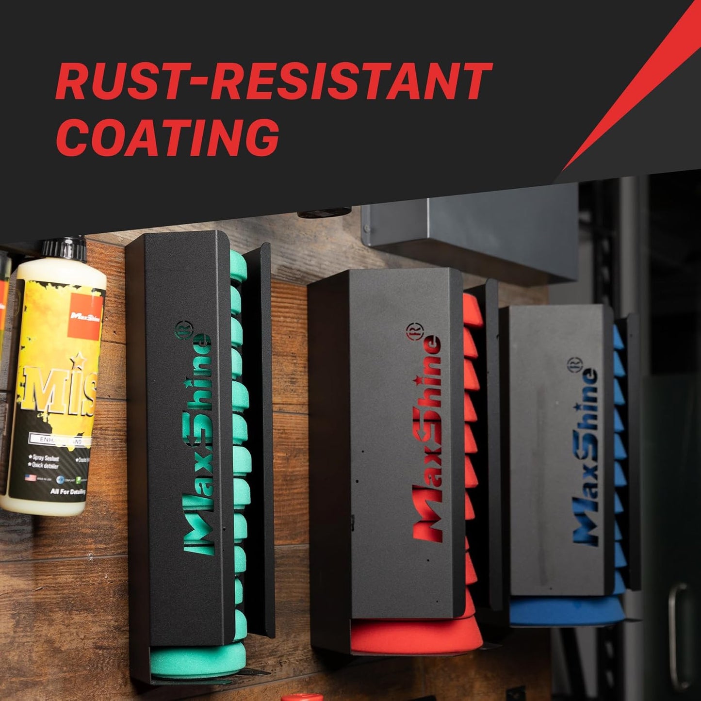 Maxshine Universal 5” Foam Pads Holder - Wall-Mounted Organizer for 12+ Polish Pads, Space-Saving Storage for Garage & Mobile Detailing, Durable & Anti-Corrosive, Professional Car Care Solution