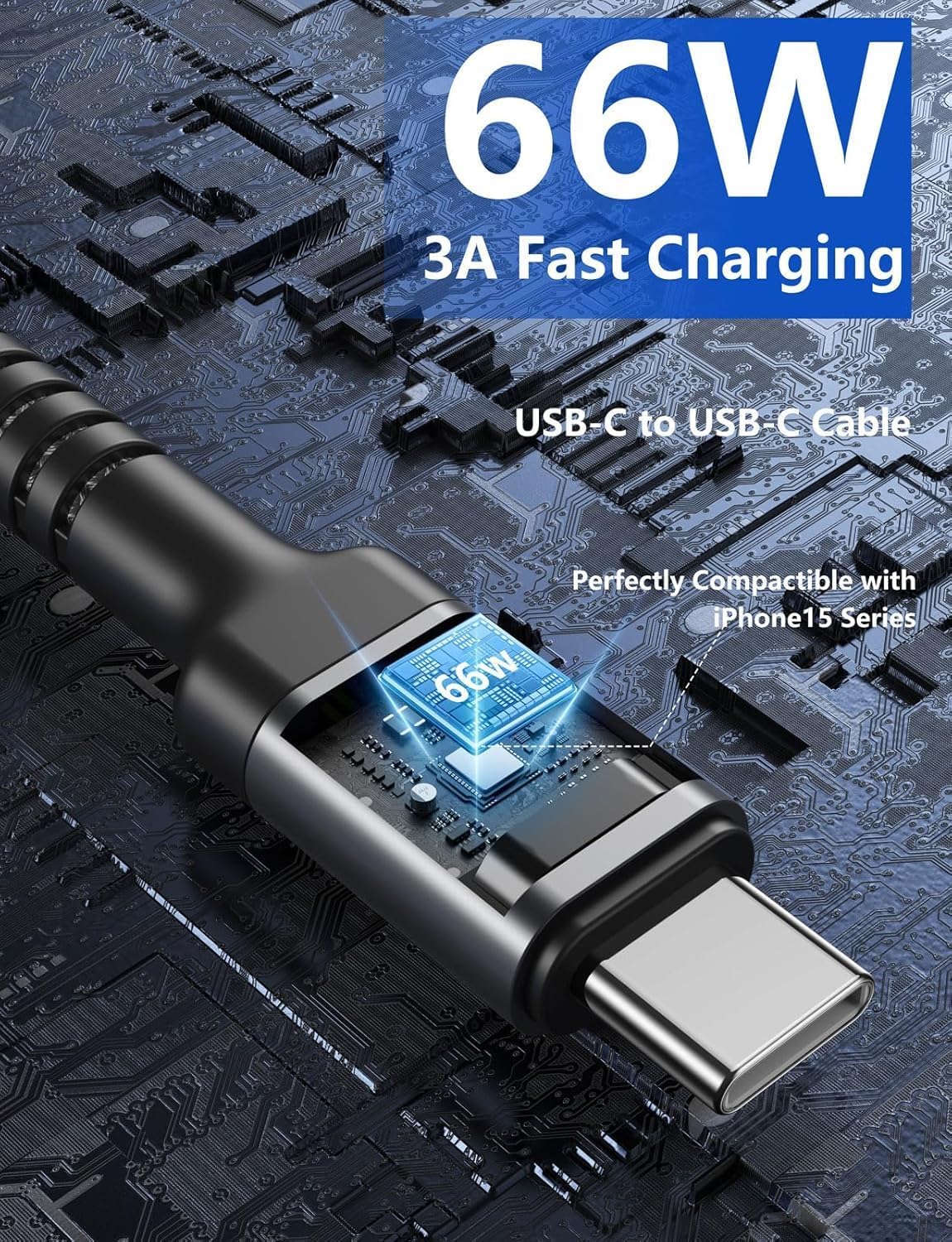 USB C Cable 10FT, 2Pack USBA to USBC Charger Cable, USBC to USB-C Cable, Type C Fast Charging Nylon Braided Cord for iPhone 16/15/Plus/Pro Max/Samsung/LG, with Type C Female to USB A Male Adapter