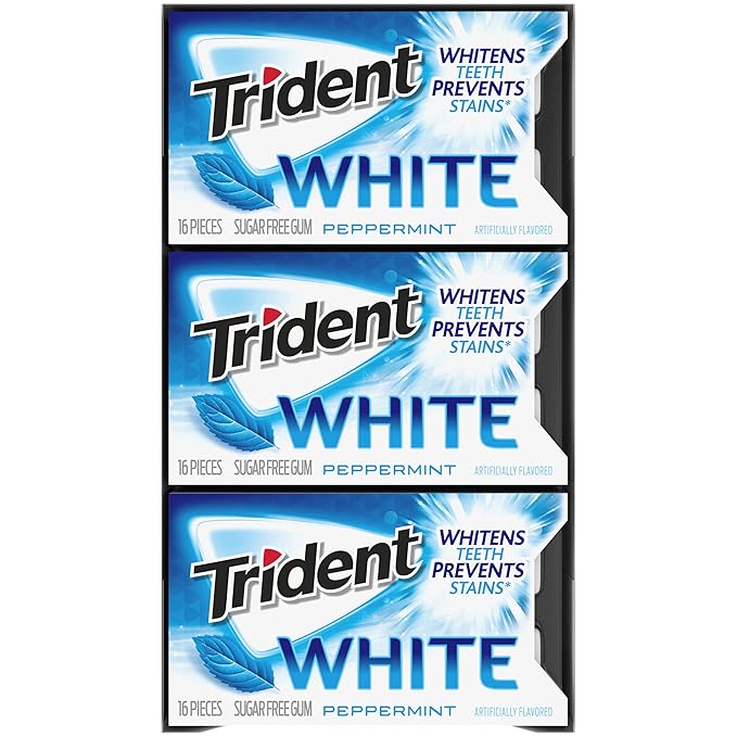 Trident White Peppermint Sugar-Free Chewing Gum, 9 Packs of 16 Pieces (144 Total Pieces)