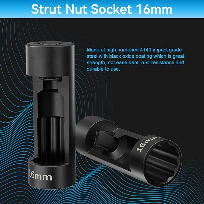 Suspension Strut Socket Tool,Strut Nut Socket 16mm 18mm 19mm 21mm 22mm 24mm with 12 Point 1/2" Drive, Suspension Strut Nut Socket Tool Easy Remove Strut Nuts,12Pt Vm Number 3353 Accessory (16MM)