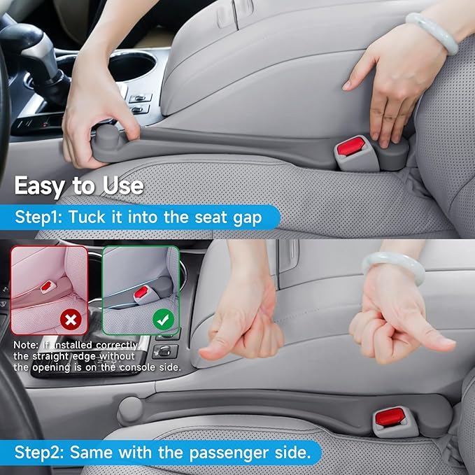 Car Seat Gap Filler Set of 2, 3IN1 Seat Side Gap Filler Plug with Storage Slot & Hook Function, Soft Foam Universal Fit Car SUV Truck Fill Gap Between Seats Console Organizer（Standard Gray）