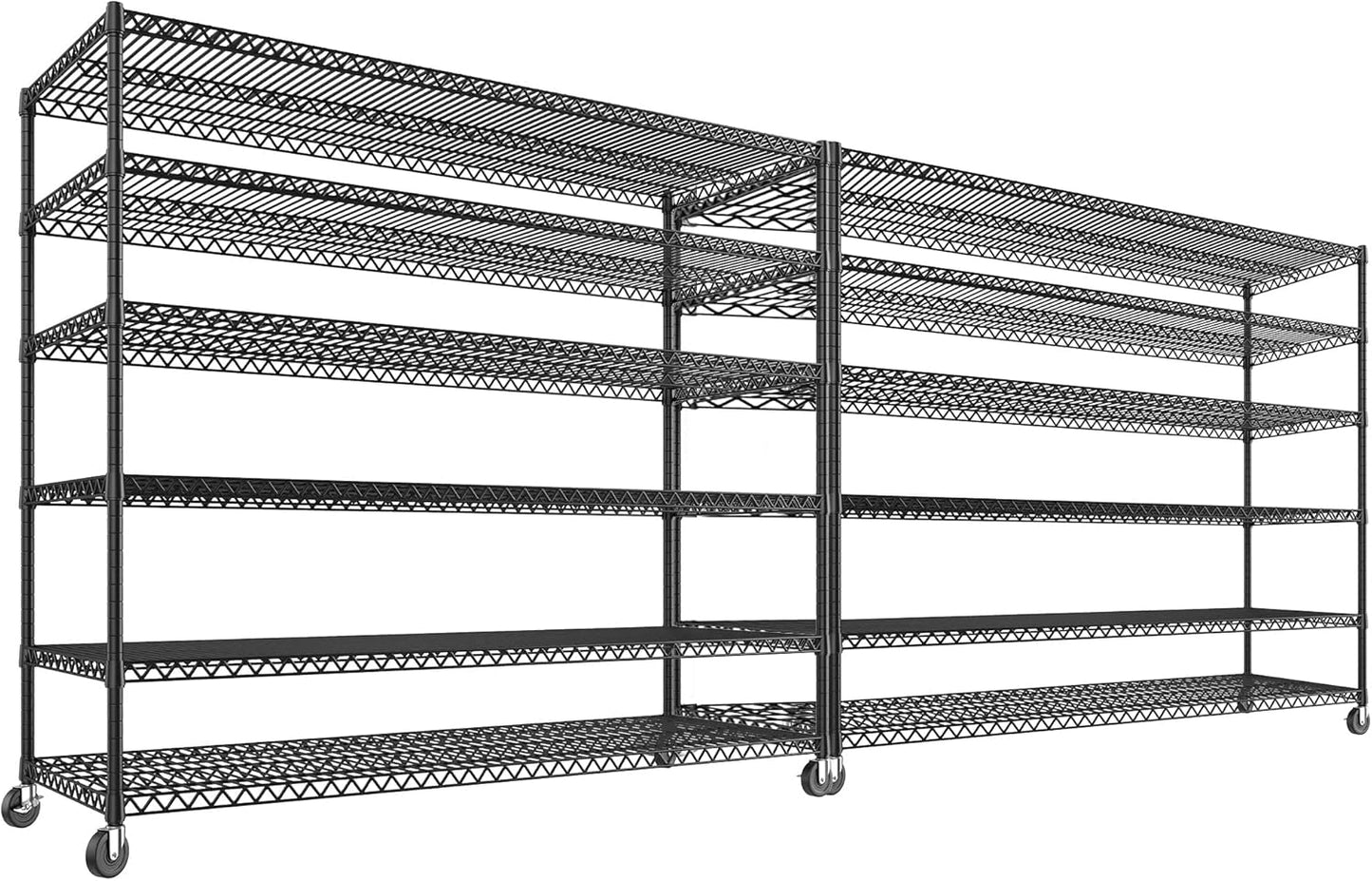 REIBII 60''W X 82.6" H Steel Heavy Duty Wire Shelving Unit with Wheels, 6-Tier Adjustable Storage Shelves 3598LBS Commercial Metal Shelves for Pantry, Garage, College Dorm Industrial Shelving, 2 Pack