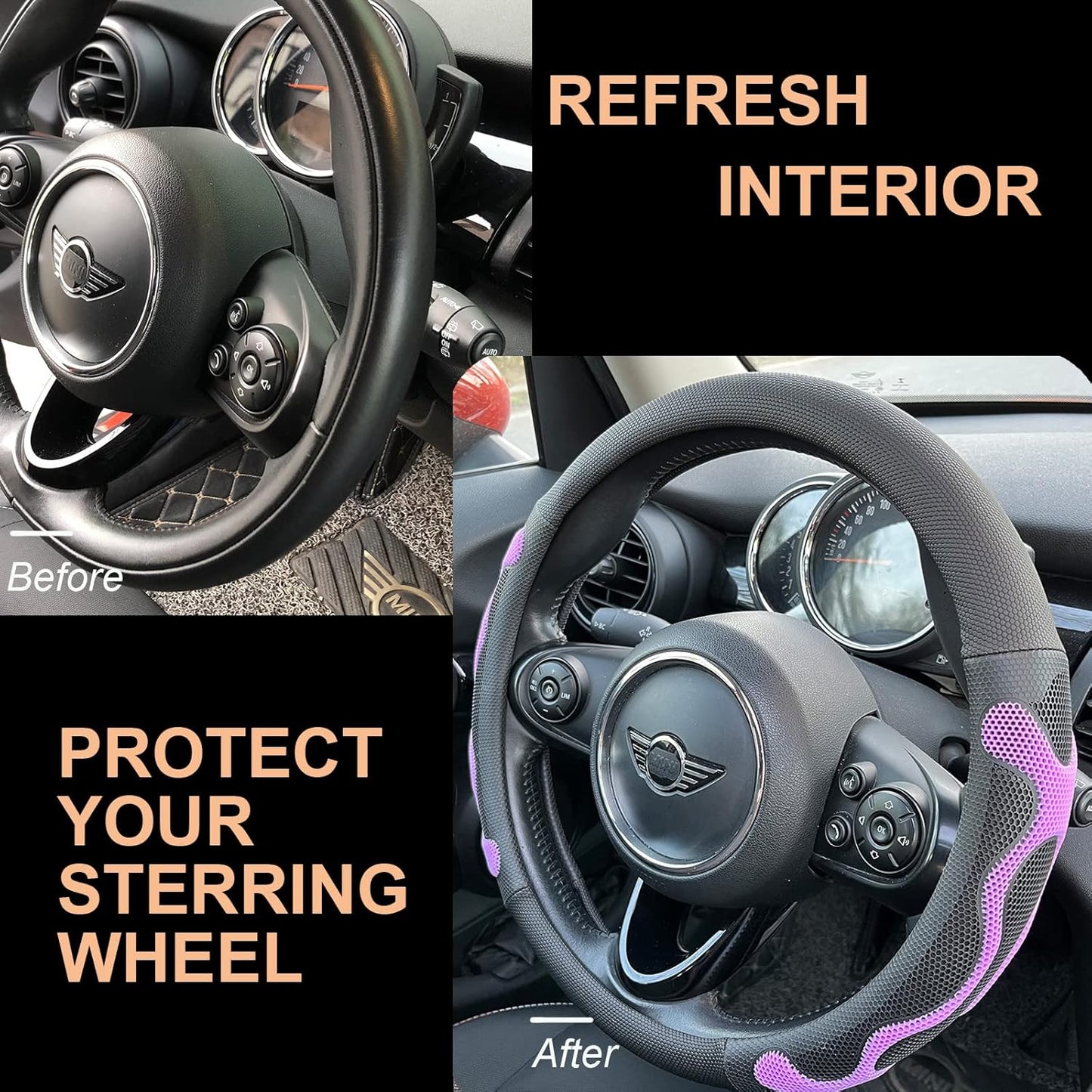 PINCTROT Comfy Grip Steering Wheel Cover, Anti-Slip Design, Universal 14.5-15 Inch(Silicone Purple)