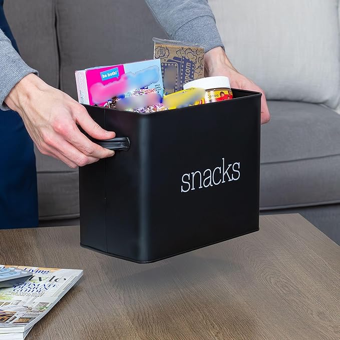AuldHome Design Black Enamel Snack Bin; Modern Farmhouse Style Snack Container, Ideal for Single Serving Snacks