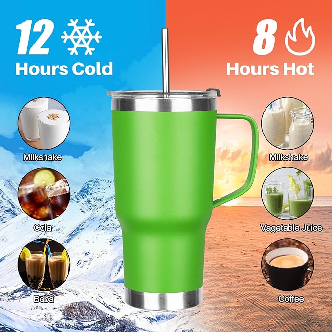20 oz Tumbler with Handle, Stainless Steel Insulated Tumbler with Lid and Straw, Double Wall Vacuum Insulated Coffee Mug Tumbler, Insulated Coffee Thermal Cup for Cold and Hot (Bright Green)