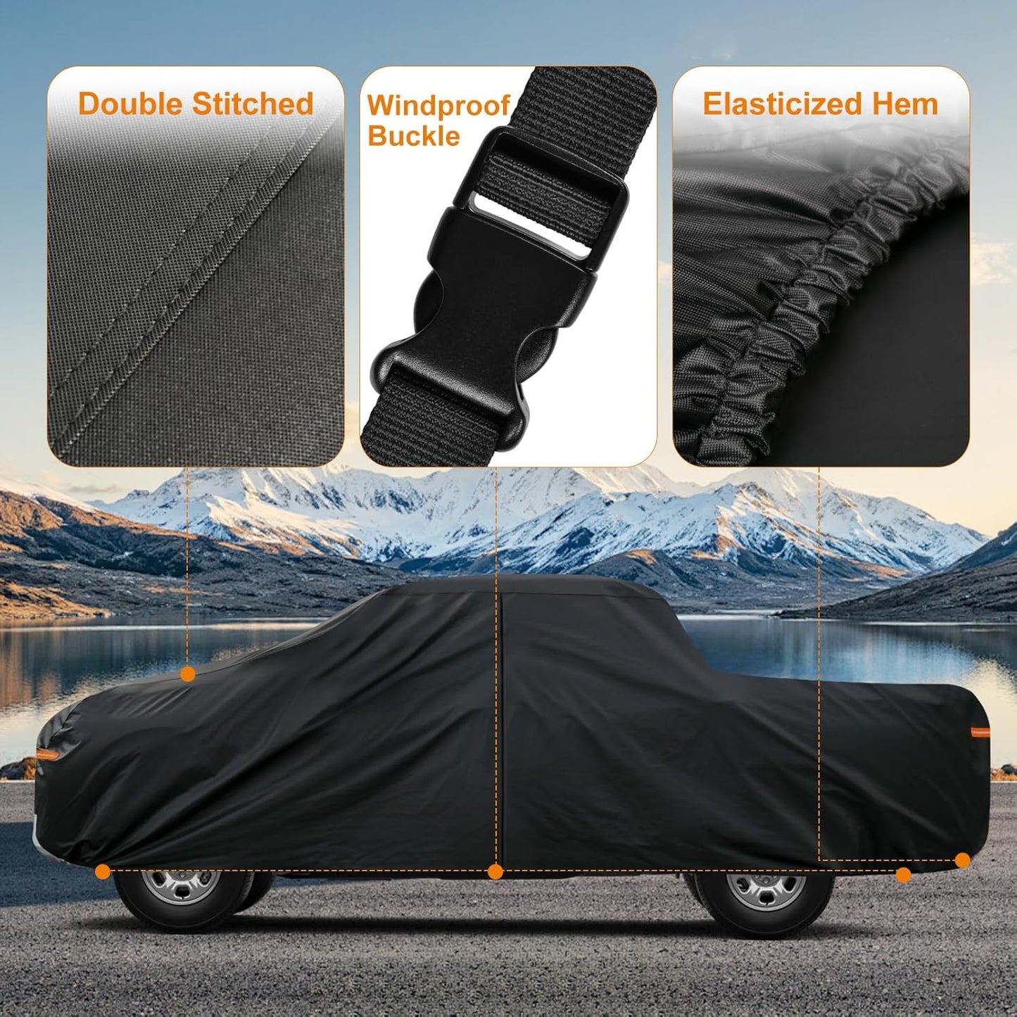 Kayme Truck Cover Custom Fit Dodge Ram 1500(2009-2025) Crew Cab Short Bed. Full Exterior Heavy Duty Outdoor Pickup Truck Car Cover Waterproof All Weather.Car Tarp for Wind Sun Dust Protection.Black