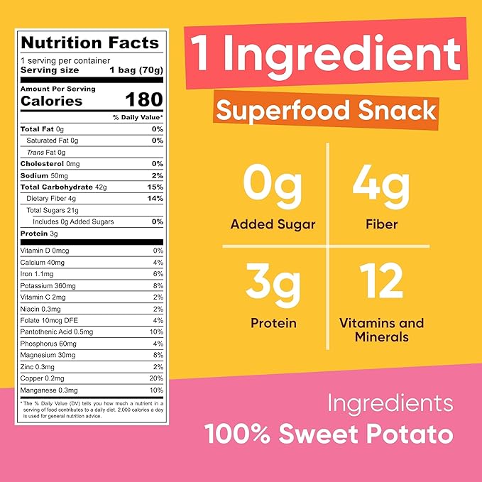 Yammy Dried Sweet Potato Sticks (Pack of 5), 1 Ingredient Superfood Snack, Healthy, 3g Protein, Asian Korean Chinese Japanese Food, Individually Wrapped Snacks For Humans, People, Gluten Free, Vegan