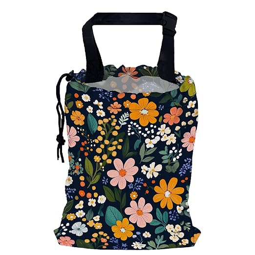 Colorful Flowers and Plants Car Garbage Bag,Small Car Trash Bag Hanging,Drawstring Car Garbage Bag with Adjustable Buckle for Car Back Seat,SUVs,Camping,Road Trips