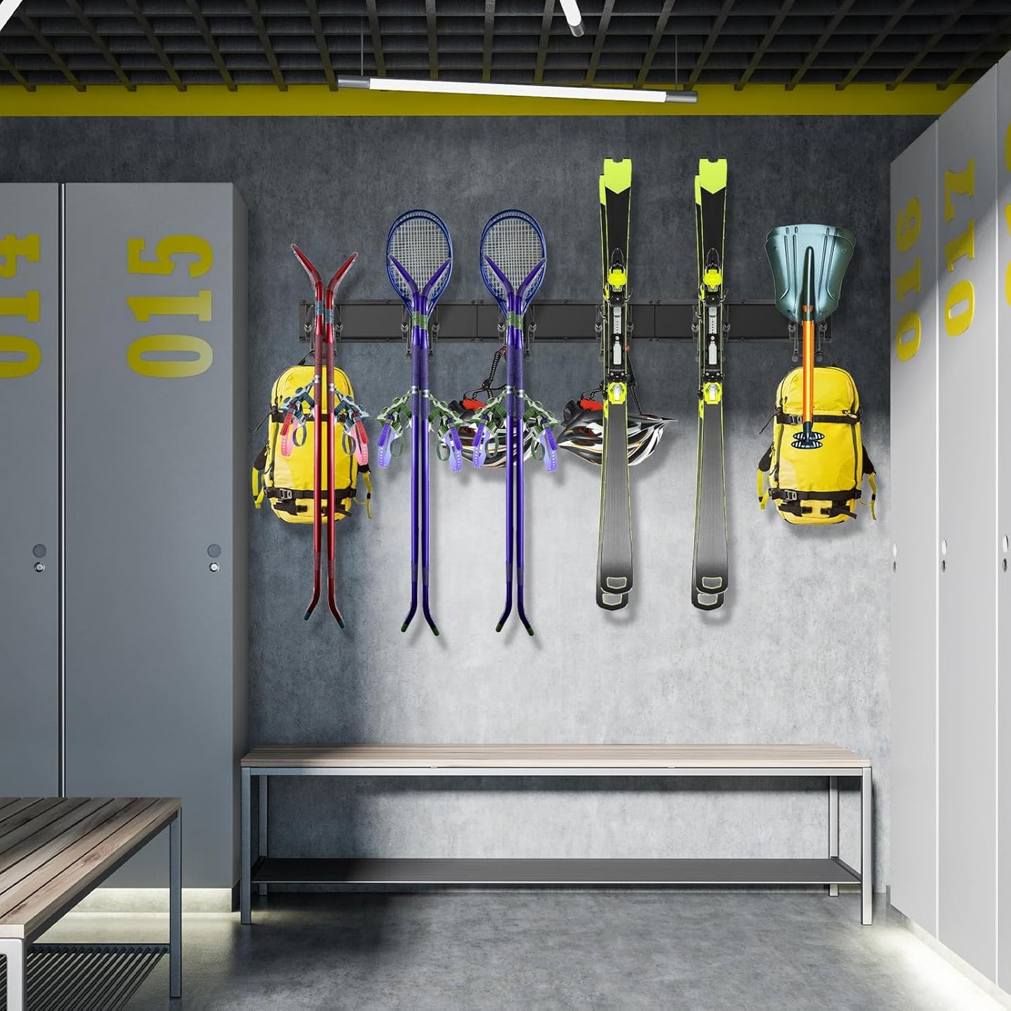 Tool Storage Rack, 48 Inch Heavy Duty Garage Wall Organzier, 13Pcs Adjustable Garden Tool Organizer for Garage Storage Organization Yard Shed Tool Organizer