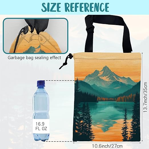 Car Garbage Bag Mountain and Forest at Sunset Hanging Canvas Car Trash Bag Waterproof Drawstring Car Back Seat Organizer for Car Back Front Seat Console with Adjustable Buckle