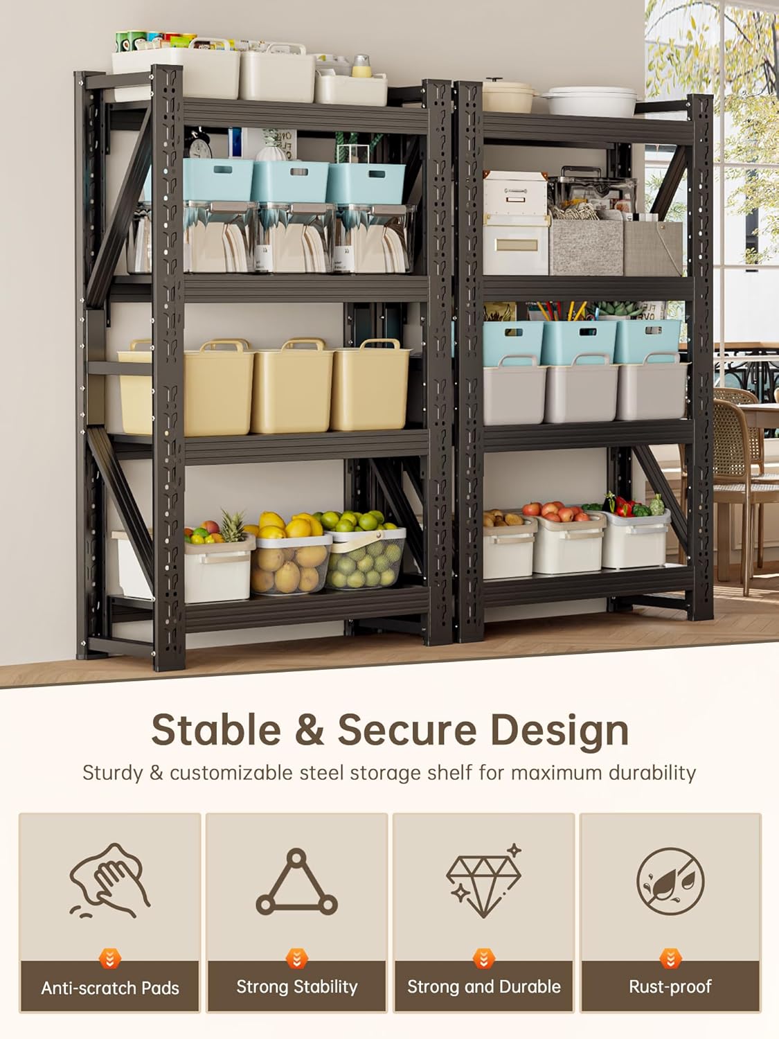 4-Tier Storage Shelves,79" H Heavy-Duty Garage Shelving Unit,Adjustable Industrial Metal Shelf System,3,200lbs Capacity,Tool Organizer for Garage,Workshop,32" W*20" D*79" H,Black