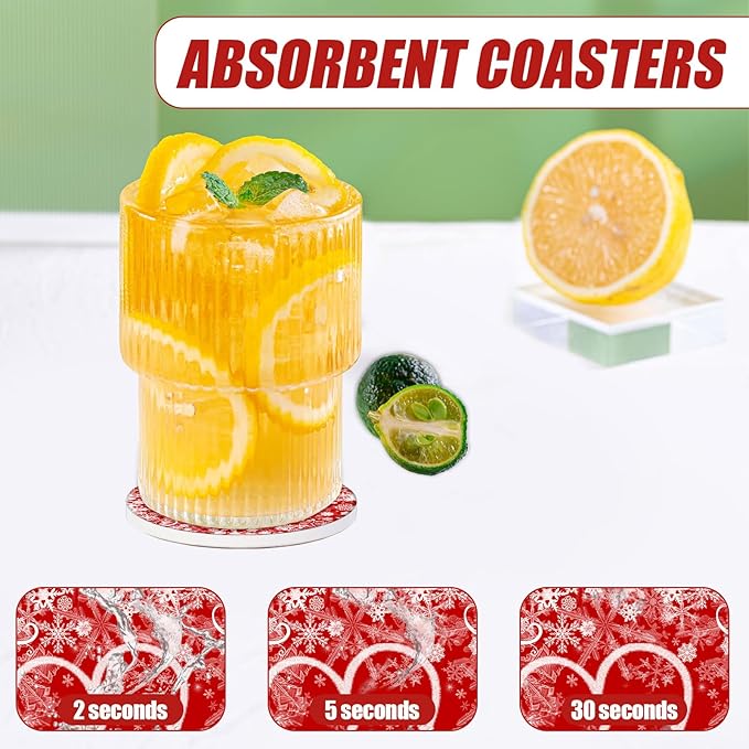Valentines Love Heart Car Coasters for Cup Holders, Absorbent Ceramic Car Coaster Car Cup Holder Coaster Car Accessories for Women Men (2 Pack)