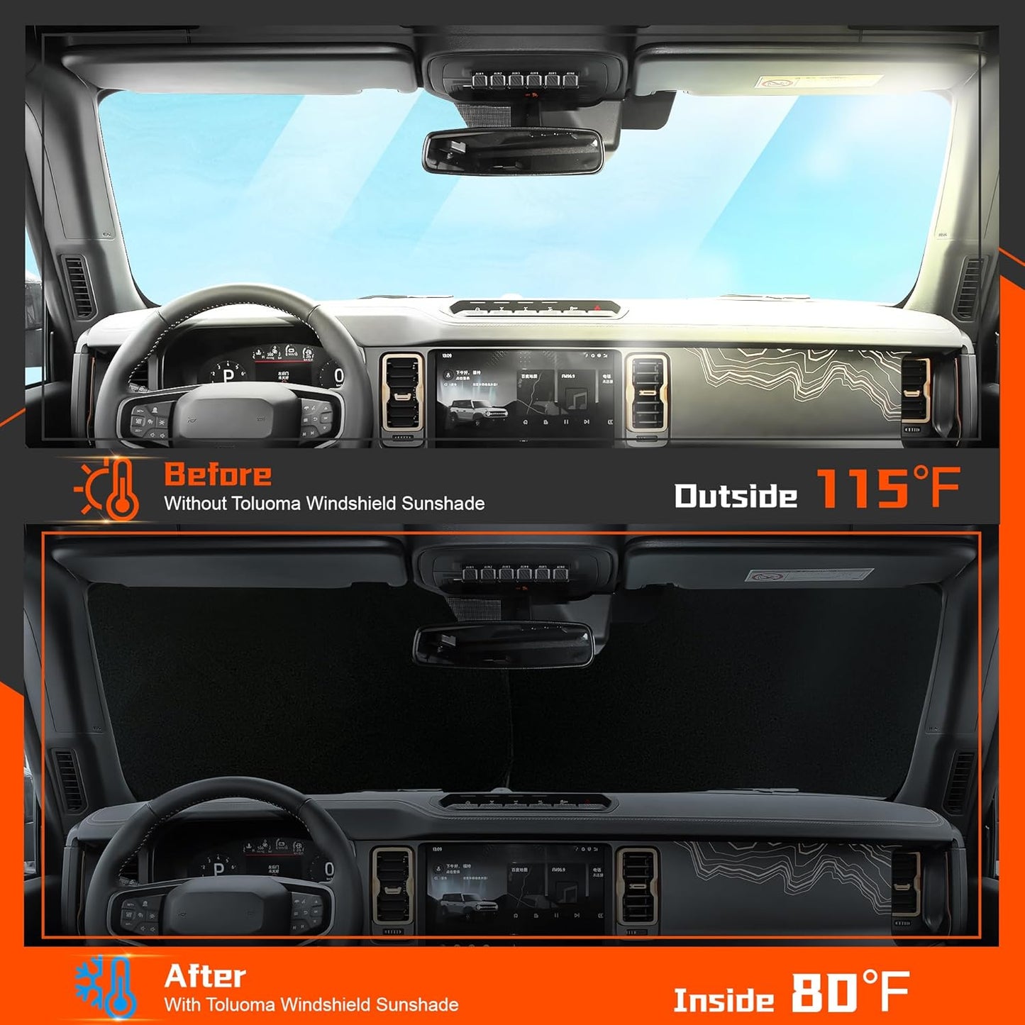 Custom Fit Windshield Sun Shade for Honda Civic 2012-2015 - Full Coverage, 210T Reflective Fabric, Double-Layer Design - Blocks 99% UV Rays, Keeps Car Cool, Easy to Install and Store