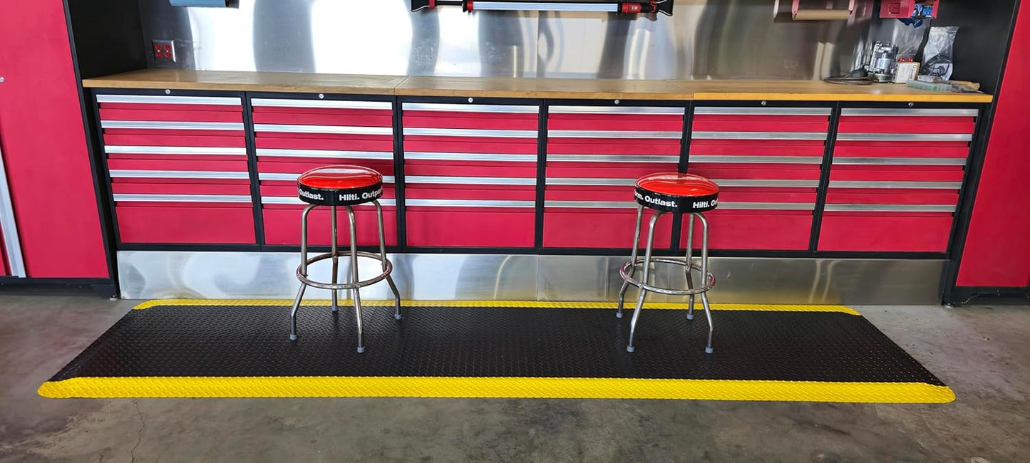 Rhino Mats, American Classic Diamond Anti-Fatigue Mats, Industrial Ergonomic Comfort Standing Mat for Work, Home, Garage, Office, Kitchen or Anywhere (Black/Yellow 9/16" Thick, 4 FT. x 11 FT.)