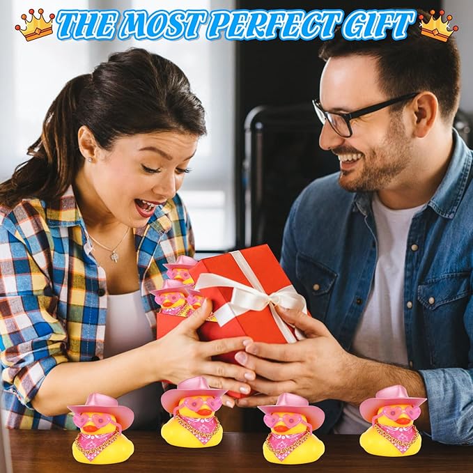 BOZILY Pink Rubber Ducks with Cowboy Hat, Necklace, Heart Sunglasses, Scarf, Funny Car Dashboard Decor, DIY Accessories for Car, Desk, Home Decoration