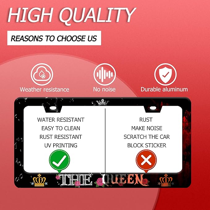 Personalise Queen License Plate Frame Colorful Crown License Plate Frames Funny Auto Accessory Bracket Stainless Steel License Plate for Women Men 6.3x12.3 Inch