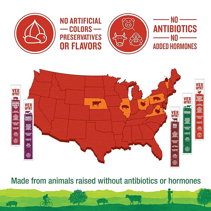 Vermont Smoke & Cure - Turkey Uncured Pepperoni Meat Sticks - Protein Snacks - On the Go Healthier Snack for Adults & Kids - 24 Count