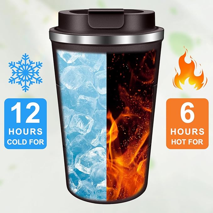 Coffee Travel Mug 12oz Insulated Coffee Mug with Lid Portable Spill-Proof Coffee Travel Mug No Handle Reusable Stainless Steel Mug Keeps Cold and Hot Suitable for Car, Daily, Travel and Gifts