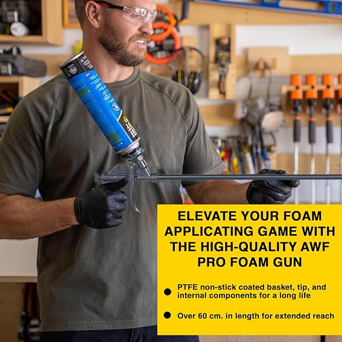 AWF PRO Spray Foam Gun – 2' Long Nozzle, High Precision, Adjustable Flow Control, Contractor-Grade Pro Applicator for Insulating Foam Sealant, Full PTFE Coated, Pack of 10