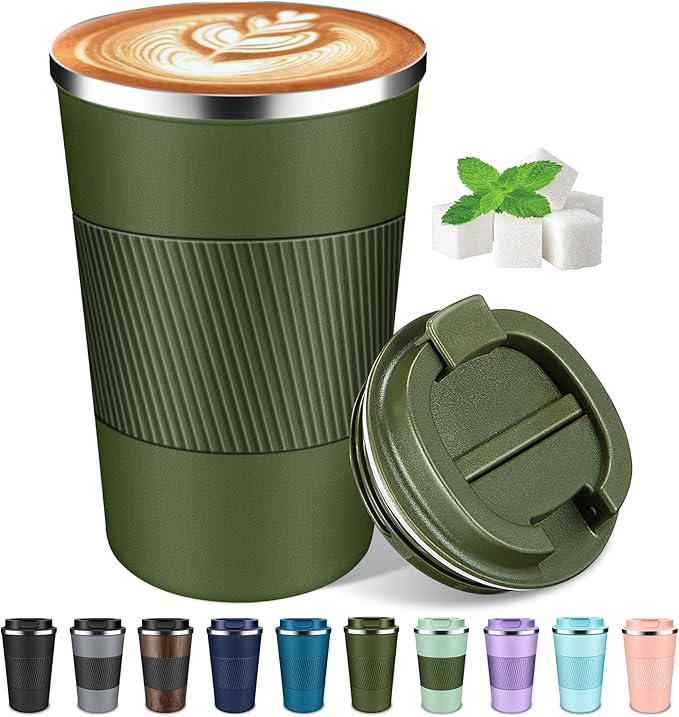 Coffee Travel Mug 12oz Insulated Coffee Mug with Lid Portable Spill-Proof Coffee Travel Mug No Handle Reusable Stainless Steel Mug Keeps Cold and Hot Suitable for Car, Daily, Travel and Gifts