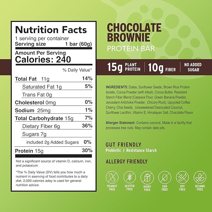 Amrita Nut Free Chocolate Brownie Vegan Protein Bars (12 Count) |15g Plant-Based Protein Bar | Peanut-Free, Gluten Free, and Dairy-Free | No Added Sugar, High Fiber, Healthy School-Safe Snacks