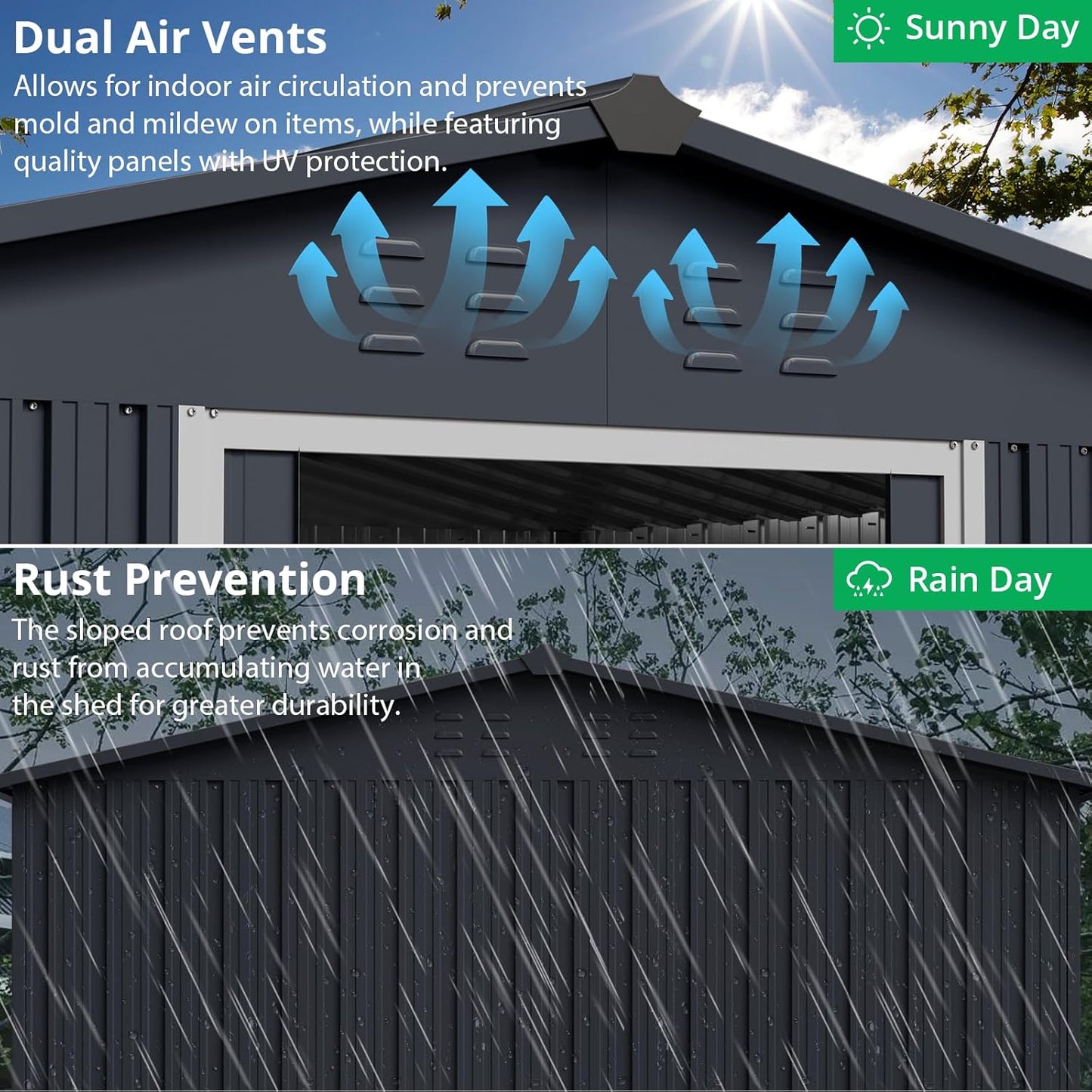 8 X 15 Ft Outdoor Storage Shed, Spacious Garden Tool Sheds with Lockable Door (Lock Not Included) and Vent, Durable Metal Patio Shed for Garden, Backyard, Lawn Mower Storage, Gray