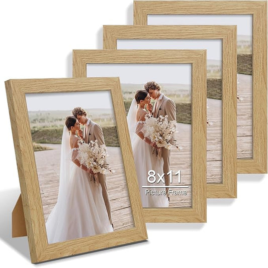 8x11 Picture Frame Set of 2, Made of Real Glass and Natural Oak Wooden Frame - 8 by 11 Photo for Wall or Tabletop Display