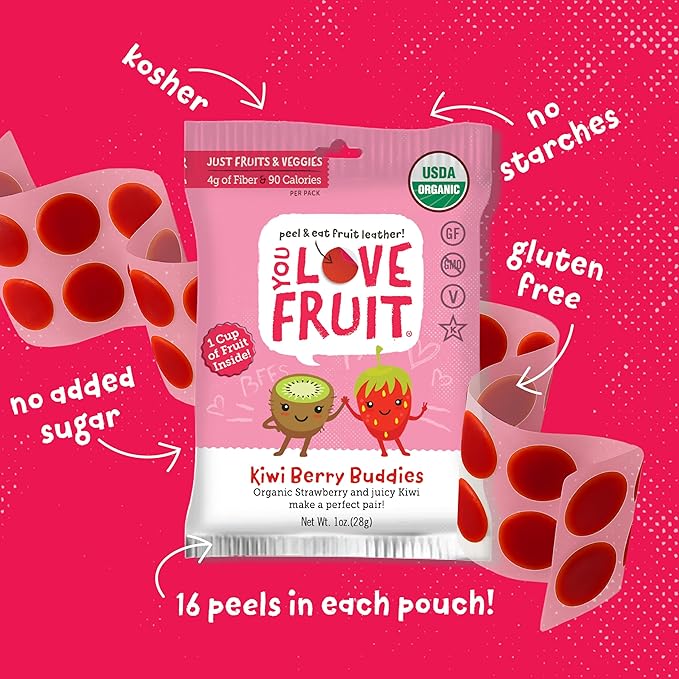 YOU LOVE FRUIT - KIWI BERRY All Natural Fruit Snacks, Healthy Snack Pack, Real Fruit! Gluten Free, Non GMO, Vegan, Low Carb, Low Fat, Kosher, Variety Pack, Great For Adding To Gift Box, 1.0 oz (Pack of 12)