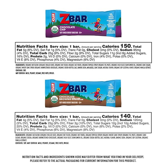Zbar - Variety Pack - 4 Flavors - Soft Baked Snack Bars - Non-GMO - 10-14g Whole Grains - USDA Organic Granola Bars, School Snacks (18 Pack)