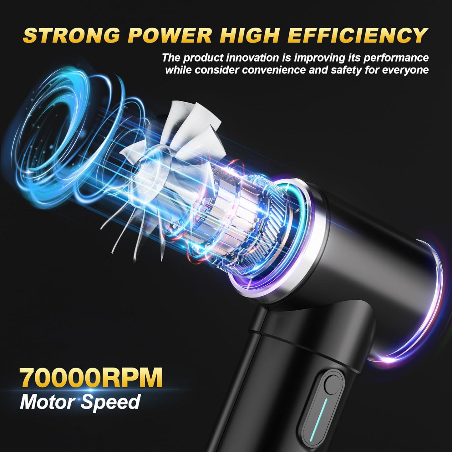 Oversize Turbo Dryer Blower for Car & Yard, 600W&50MM Cordless Electric Leaf Blower, 4 Speeds, 900g Max Thrust, for Cleaning Car Dust, Sweeping Leaves & Snow，Lawn Care (Soot Black)