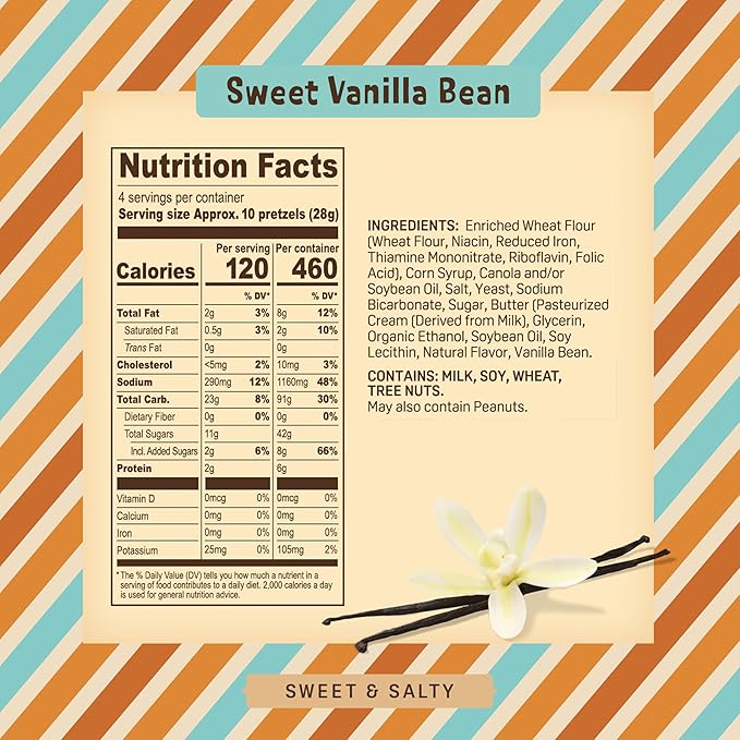 Vanilla Bean Flavor Pretzels – 4 Oz Gourmet Snack, Crunchy Bite-Sized Treats with Rich Butter Toffee Coating – Perfect for Sharing & Indulging Austin Pretzel