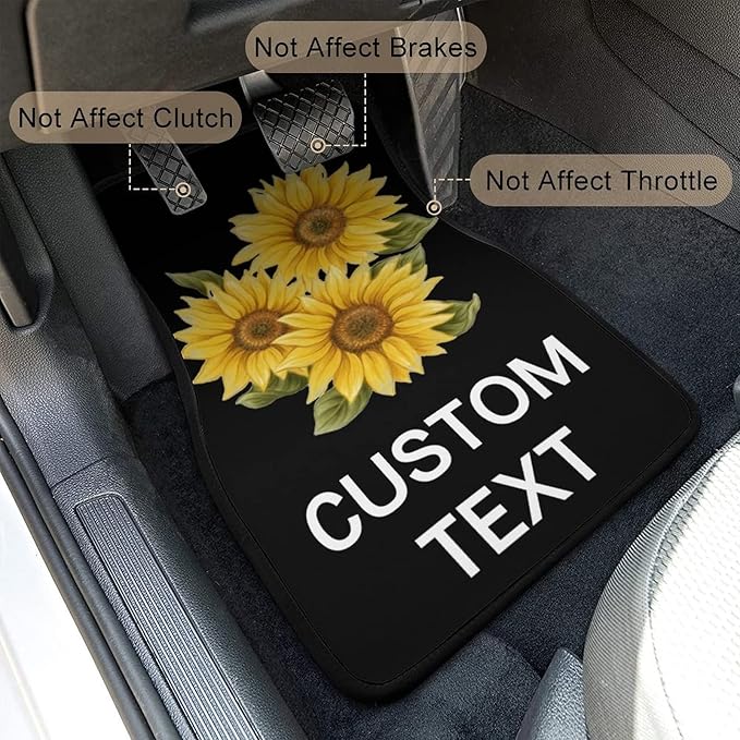 Sunflower Car Floor Mats Car Mats for Women 4 Pieces Custom Universal Car Floor Mats Personalized Car Mats Text Auto Interior All Weather Protection for Car SUV Truck Van Gift