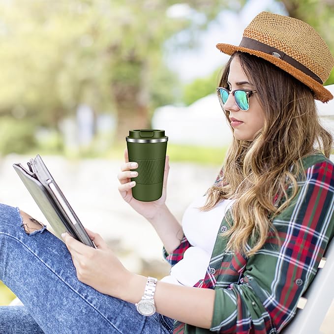 Coffee Travel Mug 12oz Insulated Coffee Mug with Lid Portable Spill-Proof Coffee Travel Mug No Handle Reusable Stainless Steel Mug Keeps Cold and Hot Suitable for Car, Daily, Travel and Gifts
