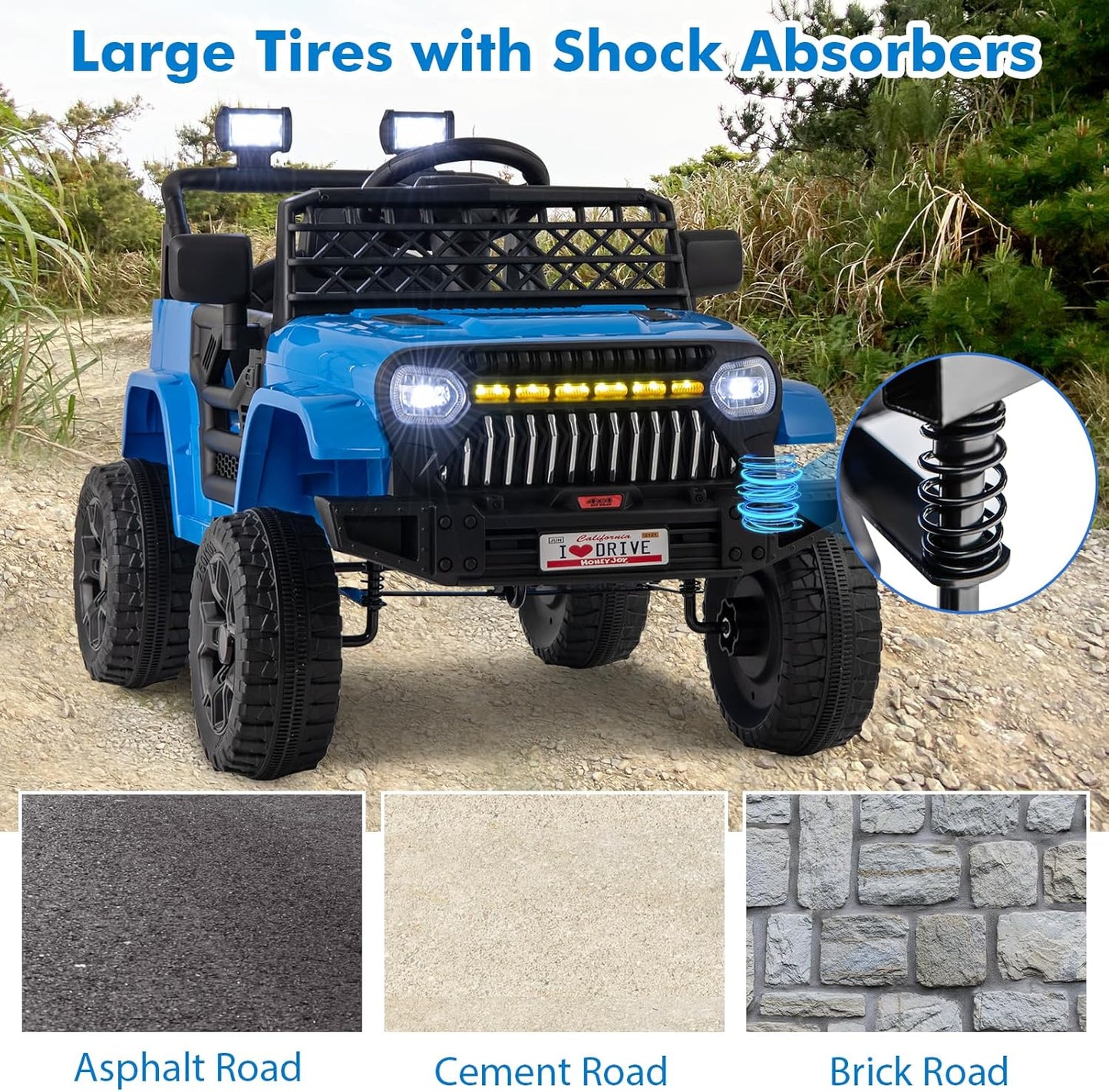 Costzon Kids Ride On Truck, 12V Battery Powered Electric Vehicles w/Remote Control, Spring Suspensions, 3 Speeds, Music, Lights, Wireless Connection, Ride on Car for Boys & Girls 3+ (Navy Blue)