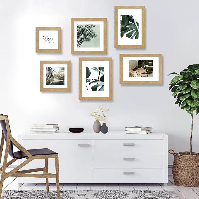 6x9 Picture Frame Set of 2, Made of Real Glass and Natural Oak Wooden Frame - 6 by 9 Photo for Wall or Tabletop Display