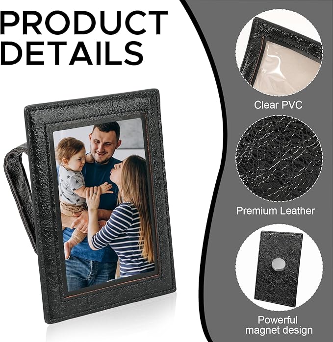 KINIVA 2 Pack Car Picture Holder - Magnetic Faux Leather Picture Frame for Safe Driving - Gift for Dad Mom Husband Wife Car Visor Accessories, Car Accessory (Fits 2.5"x3.5" Photos) (Black)