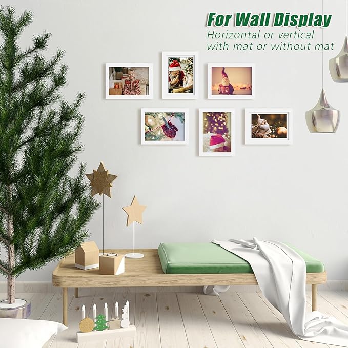 KINLINK 5x7 Picture Frame White Set of 6, Wooden Photo Frames Matted 4x6 with Plexiglass for 4x6 with Mat or 5x7 without Mat for Table and Wall Display