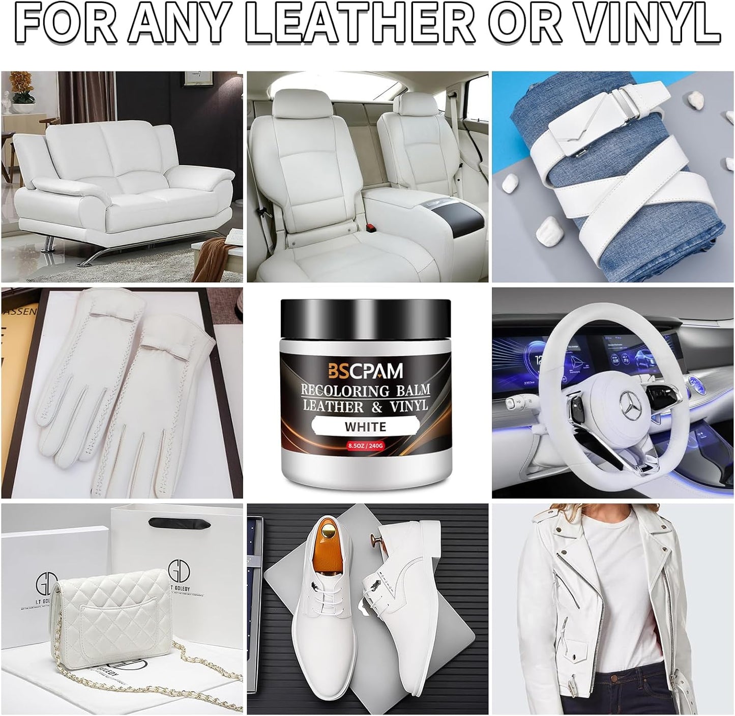 White Leather Recoloring Balm with 100ml Mink Oil,Leather Couch Scratch Remover,Leather Repair kit for Vinyl Furniture and Car Interior,Leather Dye Paint,Mink Oil for Leather