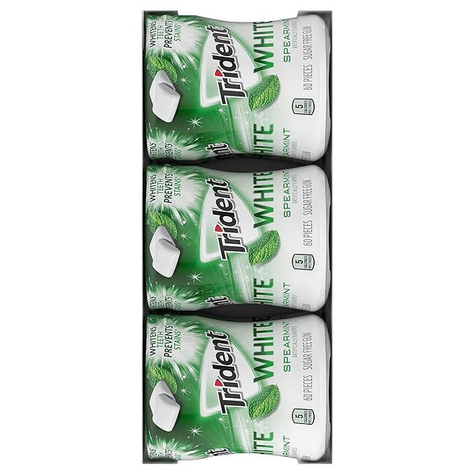 Trident White Spearmint Sugar-Free Chewing Gum, 6 Bottles of 60 Pieces (360 Total Pieces)