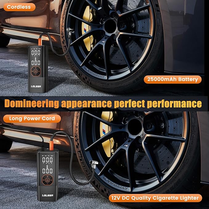 Tire Inflator Portable Air Compressor-Air Pump 150PSI Cordless Electric for Car, Motorcycle, Bike, Ball, with Tire Gauge Pressure, Dual-Use Type (Orange)