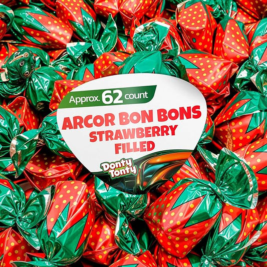 ARCOR Strawberry Bon Bons 1 lb – Individually Wrapped Hard Candy with Soft Center, Bulk Old Fashioned Candy in Resealable Bag