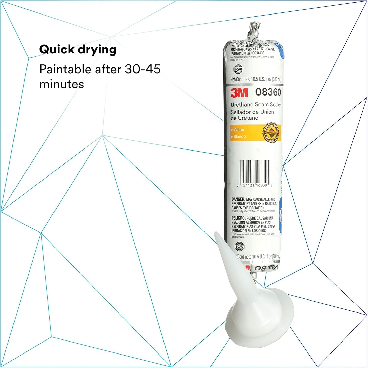 3M Urethane Seam Sealer, 08360, White Color, High Solids, Permanently Flexible, 310 mL/10.5 fl oz Foil Pack